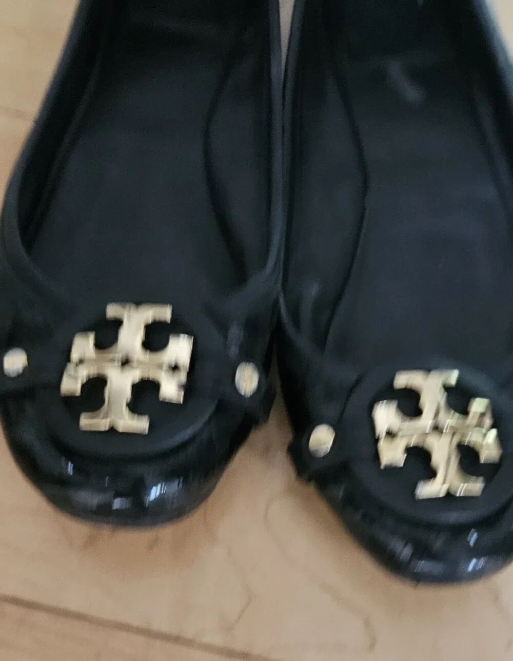 Tory Burch Black Patent Leather Logo Flats with Gold Emblem